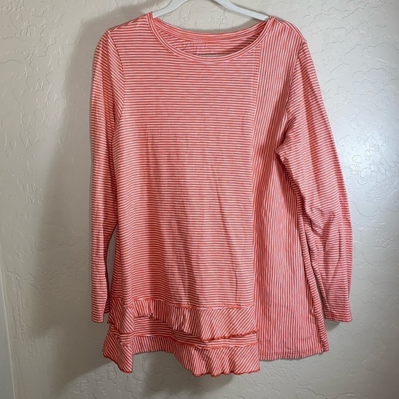 Soft surroundings coral striped long sleeve tee - Picture 1 of 7